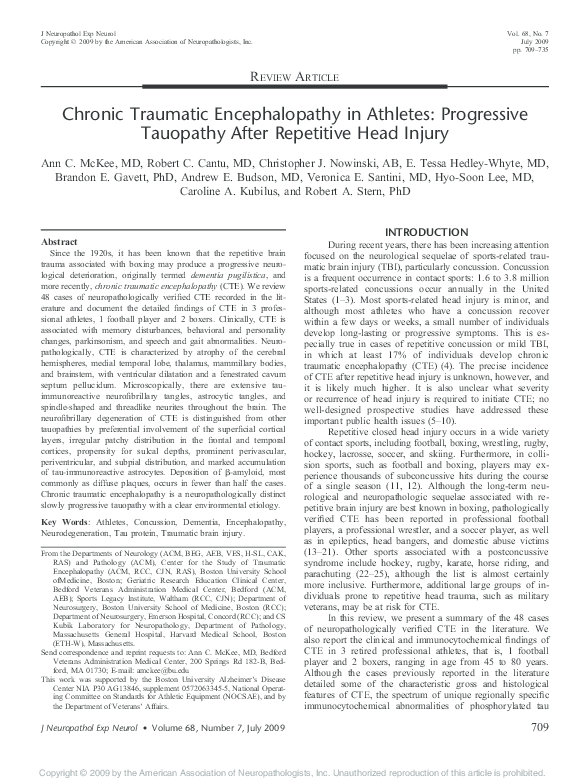 (PDF) Chronic Traumatic Encephalopathy in Athletes