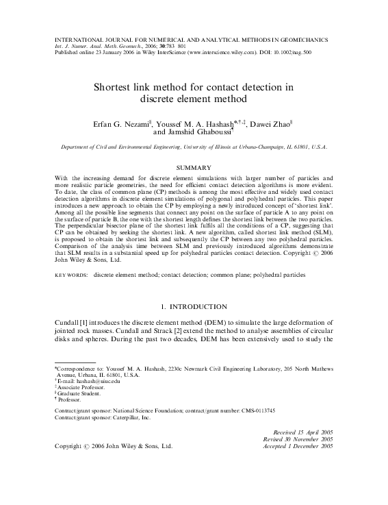 (PDF) Shortest link method for contact detection in discrete element method