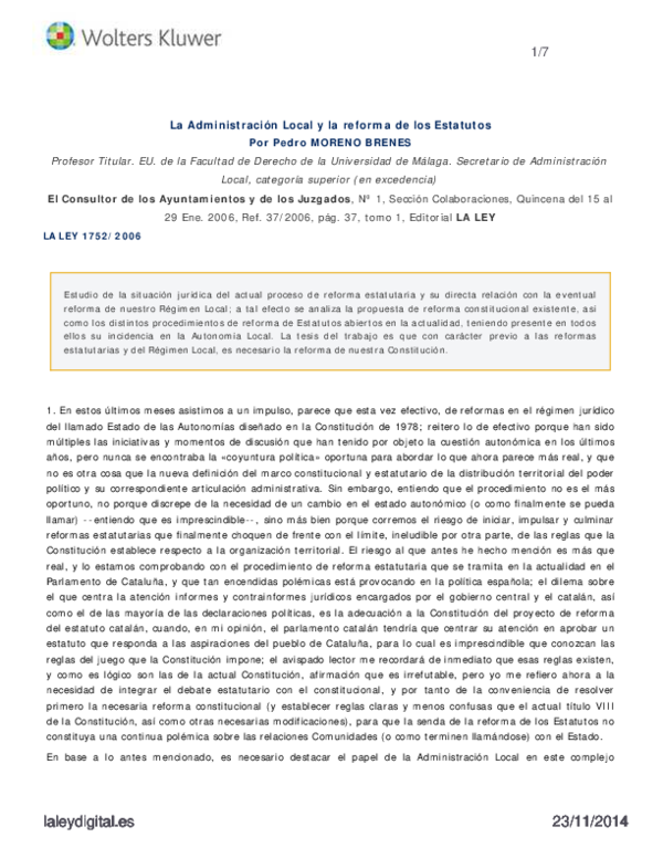 (PDF) La Administración Local y la reforma de los Estatutos