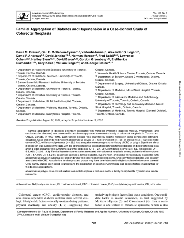 (PDF) Familial Aggregation of Diabetes and Hypertension in a Case ...
