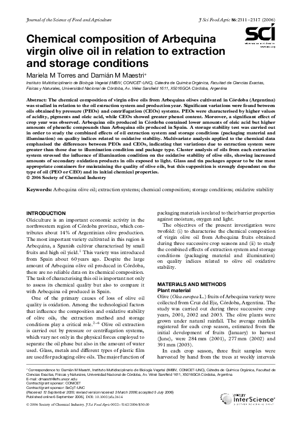 (PDF) Chemical composition of Arbequina virgin olive oil in relation to ...