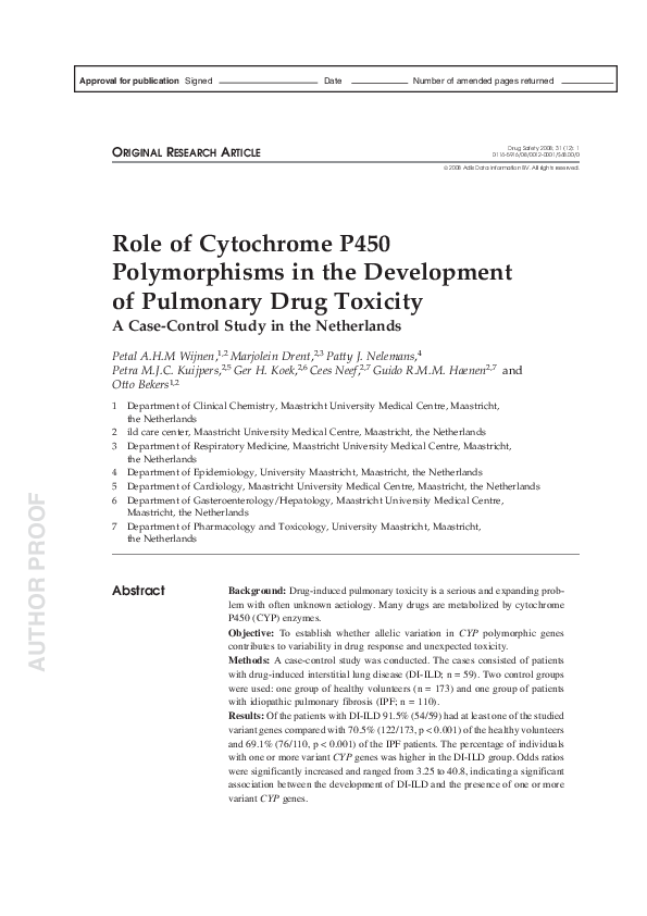 (PDF) Role of Cytochrome P450 Polymorphisms in the Development of ...