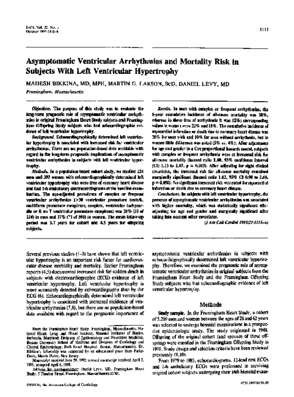 (PDF) Asymptomatic ventricular arrhythmias and mortility risk in ...