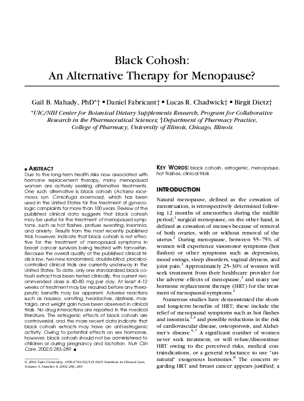 (PDF) Black Cohosh An Alternative Therapy for Menopause? Gail Mahady Academia.edu