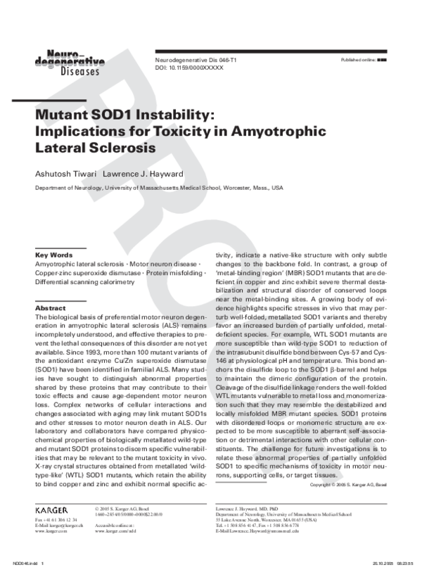 (PDF) Mutant SOD1 Instability: Implications for Toxicity in Amyotrophic ...