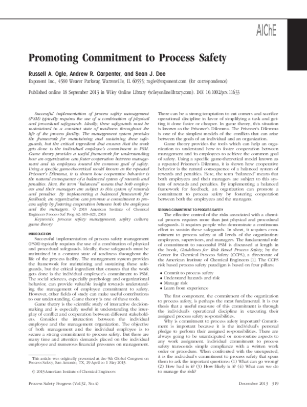 (PDF) Promoting commitment to process safety