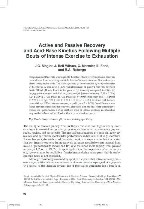 (PDF) Active And Passive Recovery & Acid-base Kinetics Following ...