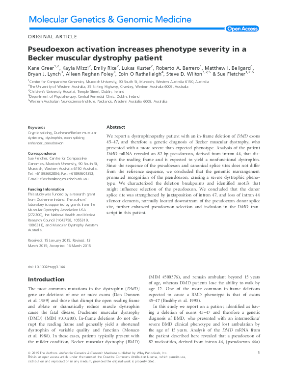 (PDF) Pseudoexon activation increases phenotype severity in a Becker