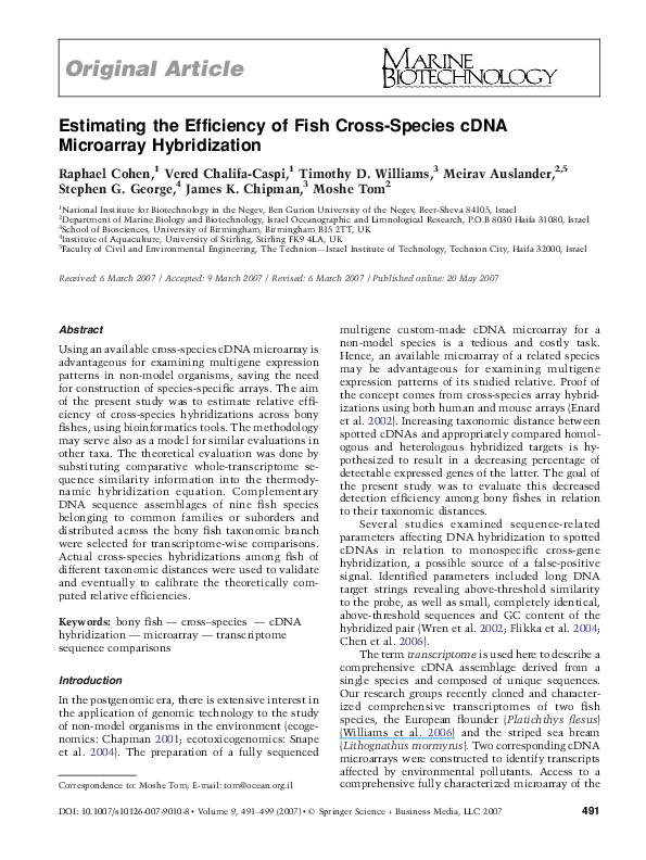 (PDF) Estimating the Efficiency of Fish Cross-Species cDNA Microarray ...
