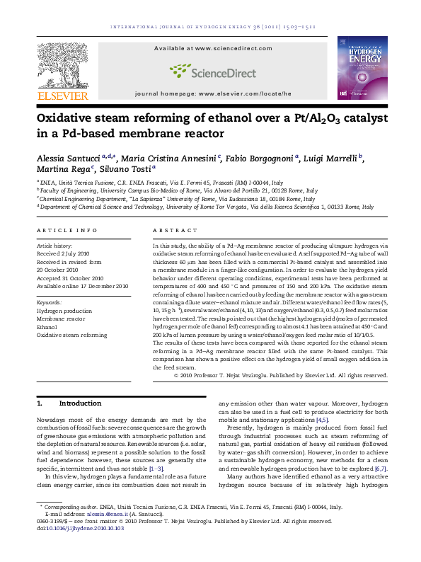 (PDF) Oxidative steam reforming of ethanol over a Pt/Al2O3 catalyst in ...