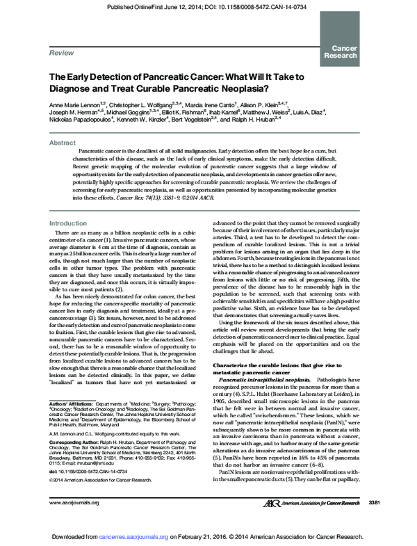 (PDF) The early detection of pancreatic cancer: what will it take to ...