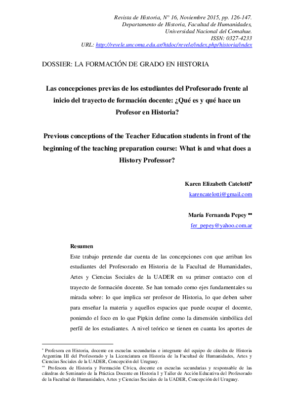 (PDF) DOSSIER LA FORMACIÓN DE GRADO EN HISTORIA Previous conceptions