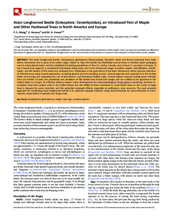 (PDF) Asian Longhorned Beetle (Coleoptera: Cerambycidae), an Introduced ...