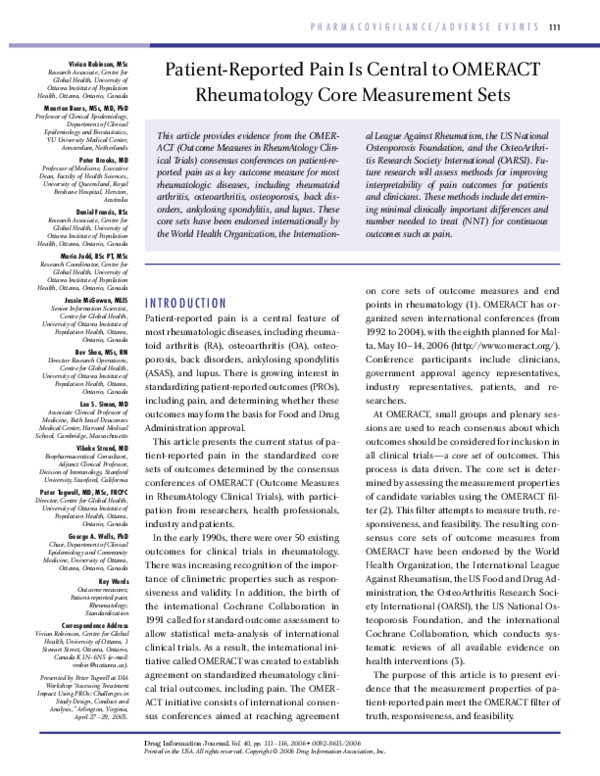 (PDF) Patient-Reported Pain is Central to OMERACT Rheumatology Core ...