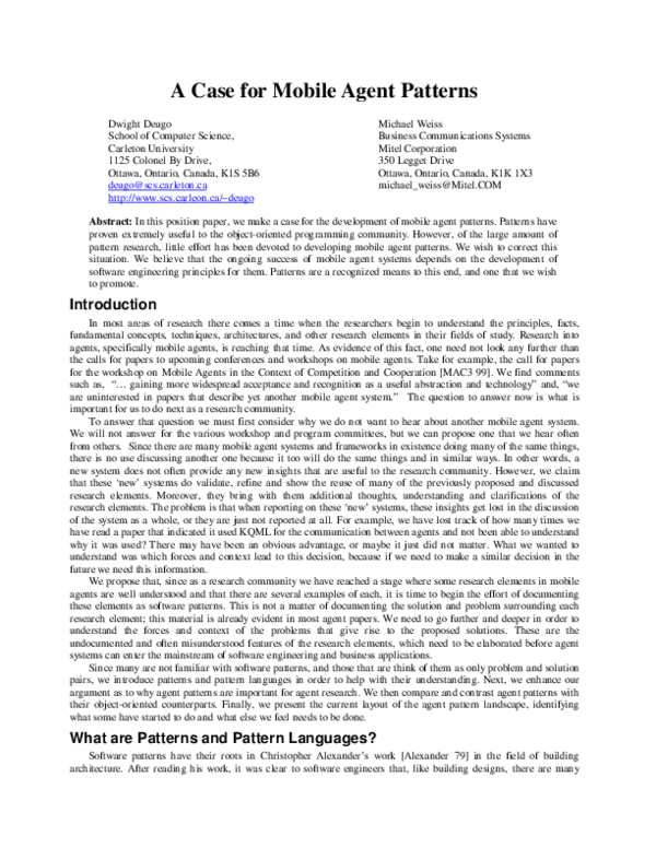 (PDF) A case for mobile agent patterns