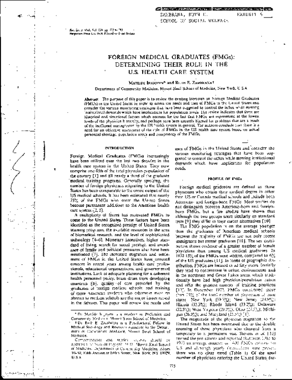 (PDF) Foreign Medical Graduates (FMGs): Determining their role in the U ...