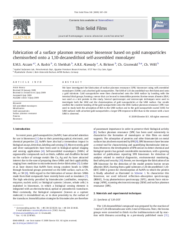 (PDF) Fabrication of a surface plasmon resonance biosensor based on ...