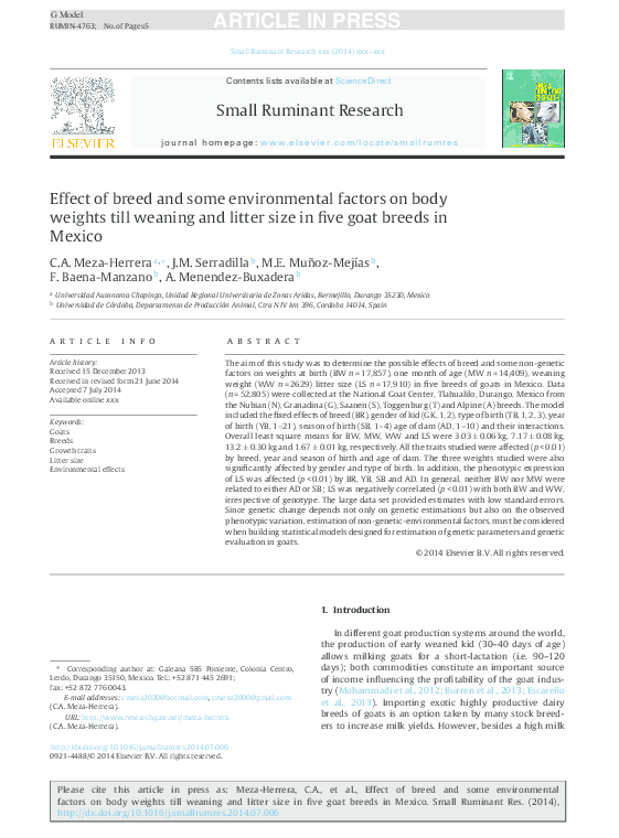 (PDF) Effect of breed and some environmental factors on body weights ...