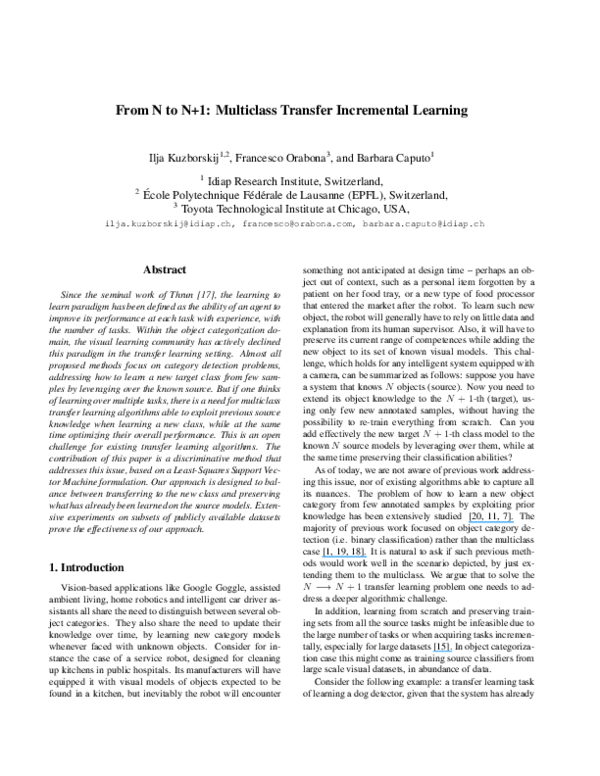 (PDF) From N to N+1: Multiclass Transfer Incremental Learning