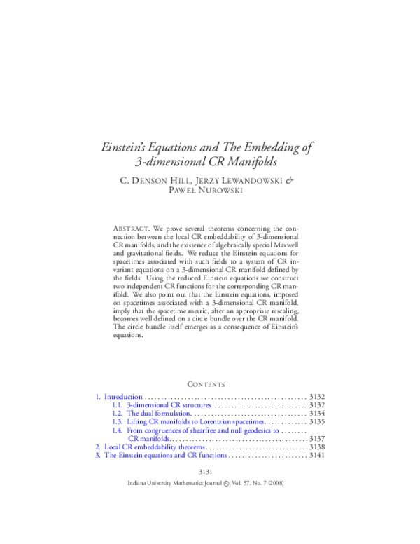  PDF Einstein s Equations And The Embedding Of 3 dimensional CR