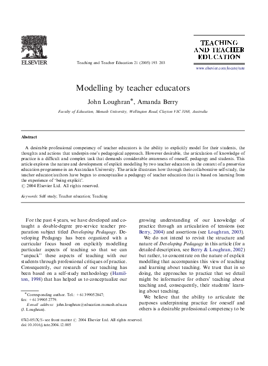 (PDF) Modelling by teacher educators