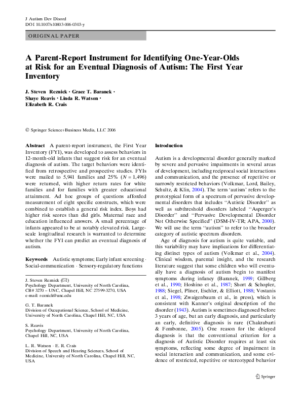 (PDF) A Parent-Report Instrument for Identifying One-Year-Olds at Risk ...