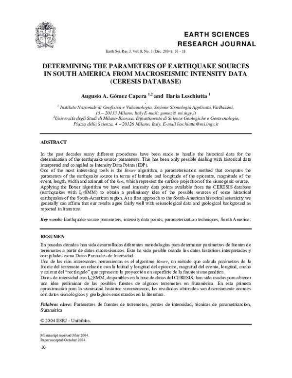 (PDF) Determining the parameters of earthquake sources in South America ...