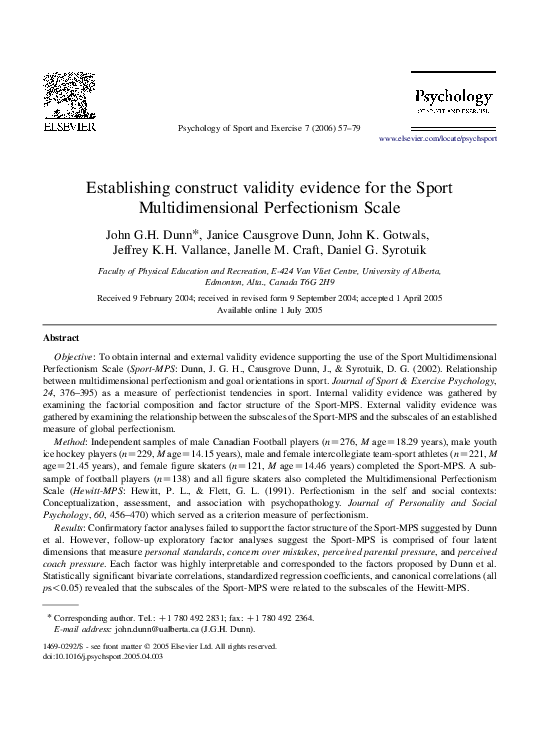 (PDF) Establishing construct validity evidence for the Sport ...