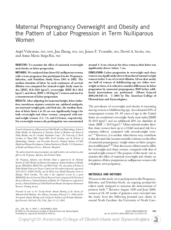 (PDF) Maternal Pre-pregnancy Overweight and Obesity and the Risk of ...