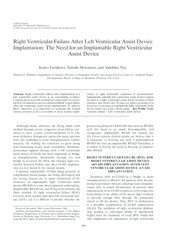 (PDF) Right Ventricular Failure After Left Ventricular Assist Device ...
