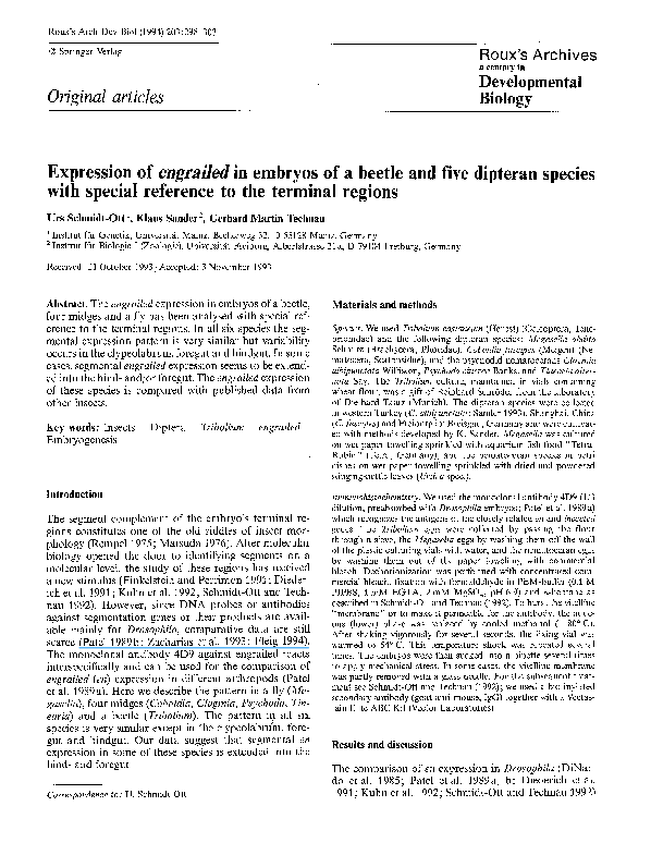 (PDF) Expression of engrailed in embryos of a beetle and five dipteran ...