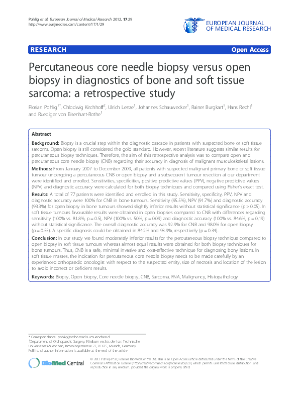 (PDF) Percutaneous core needle biopsy versus open biopsy in diagnostics ...