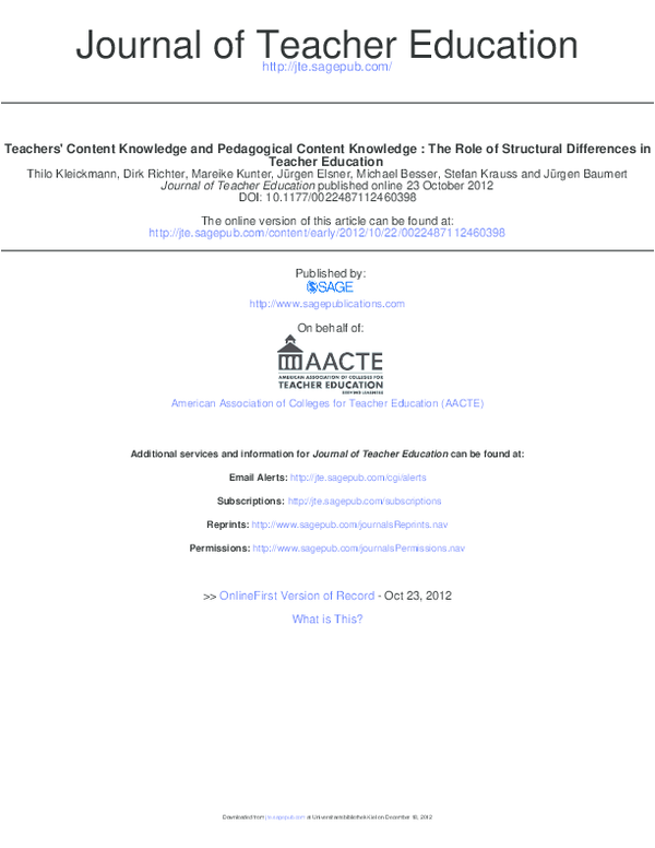 (PDF) Pedagogical content knowledge and content knowledge of secondary ...