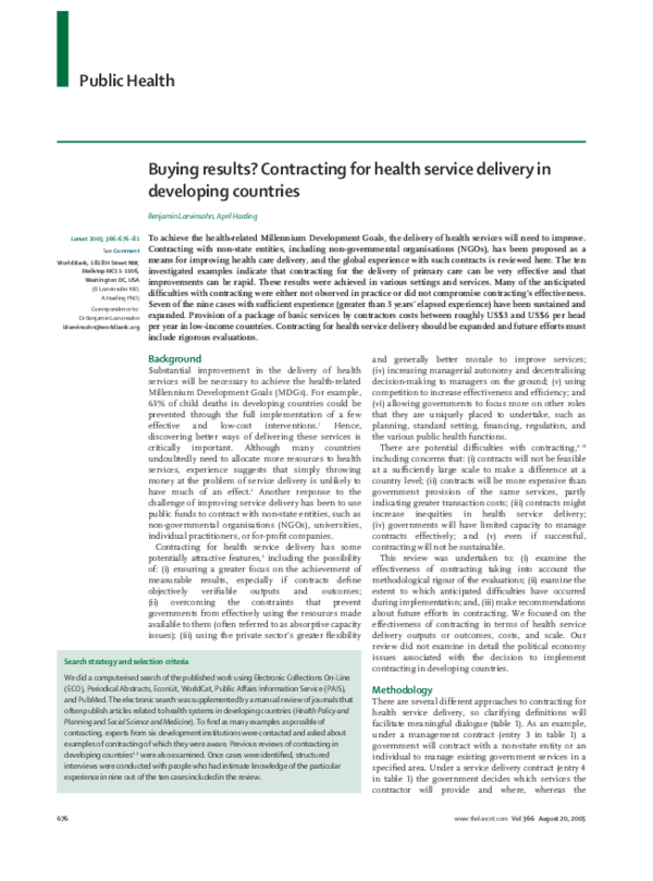 (PDF) Buying results? Contracting for health service delivery in ...