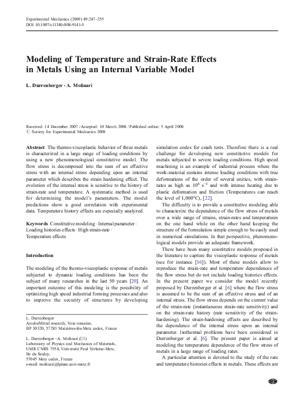 (PDF) Modeling of Temperature and Strain-Rate Effects in Metals Using ...