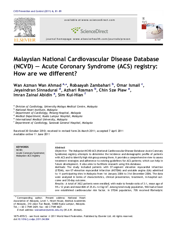 PDF) Malaysian National Cardiovascular Disease Database (NCVD 