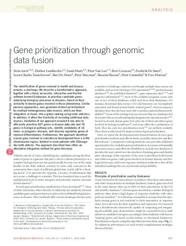 (PDF) Gene prioritization through genomic data fusion