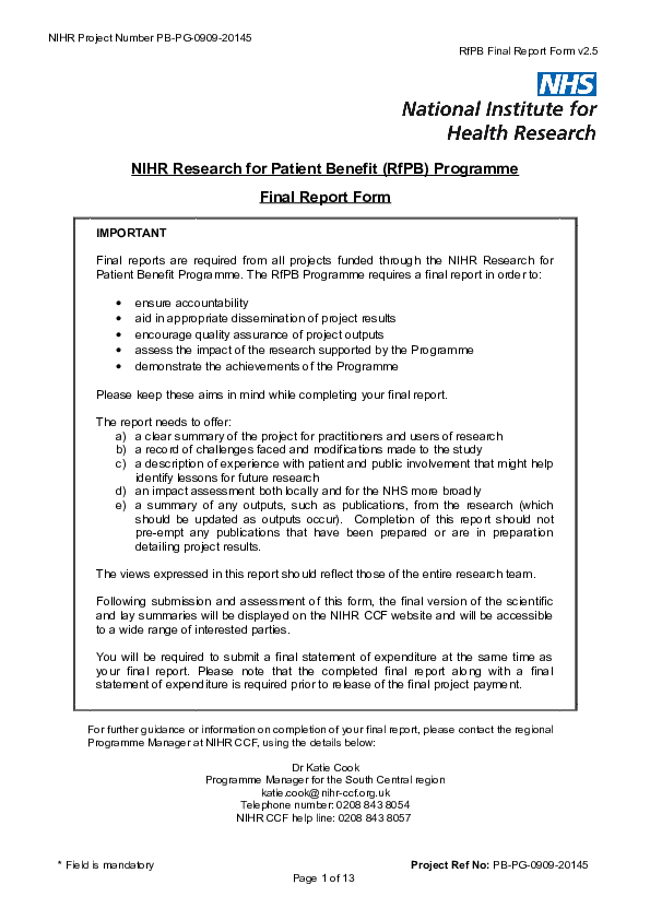 (DOC) LifeCIT Final Report NIHR Research for Patient Benefit (RfPB ...
