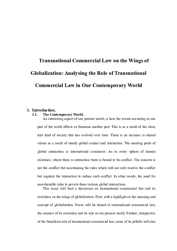 (DOC) Transnational Commercial Law on the Wings of Globalization