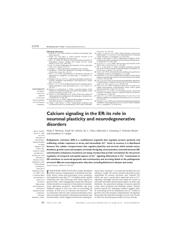 (PDF) Calcium signaling in the ER: its role in neuronal plasticity and ...