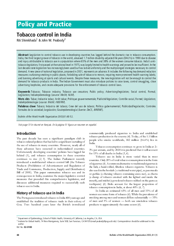 PDF) Tobacco control in India