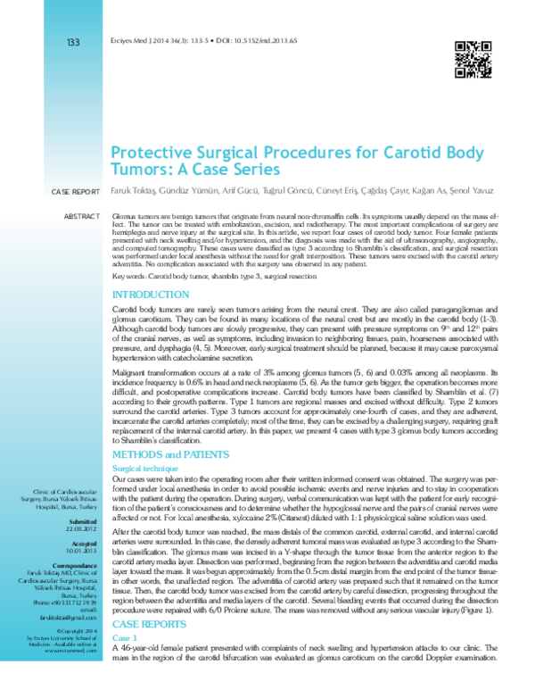 (PDF) Protective Surgical Procedures for Carotid Body Tumors: A Case Series