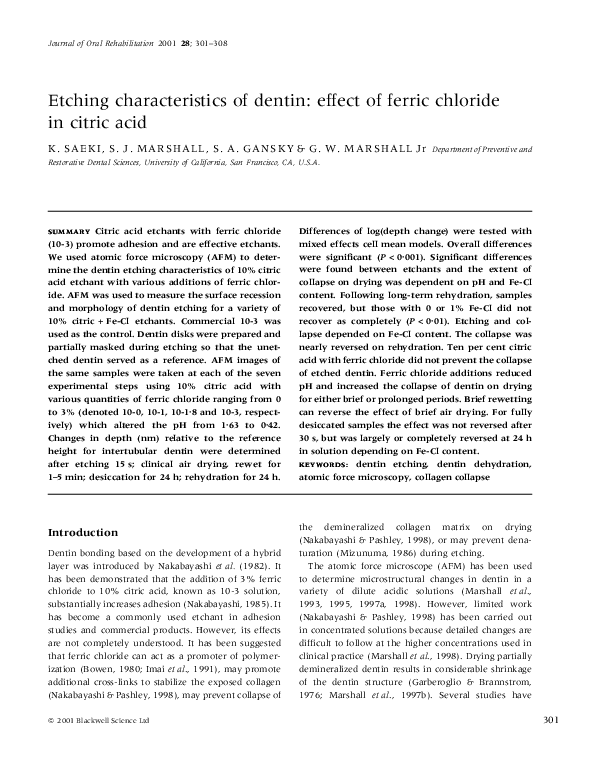 (PDF) Etching characteristics of dentin effect of ferric chloride in
