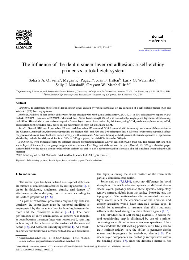(PDF) The influence of the dentin smear layer on adhesion a self