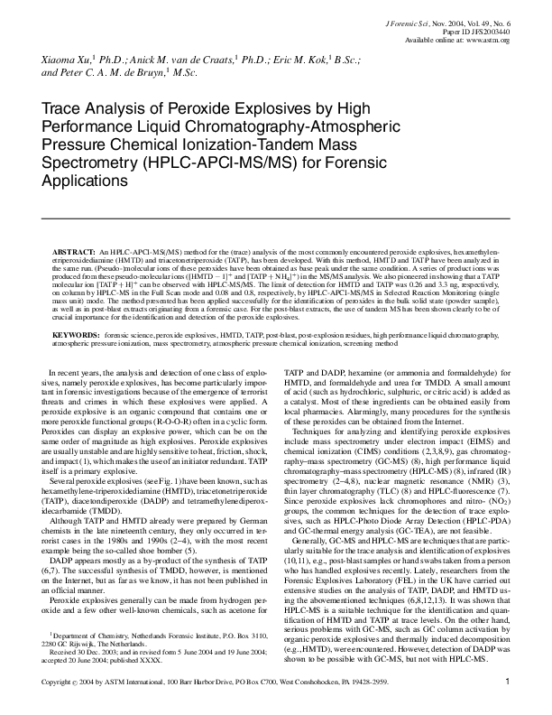 (PDF) Trace Analysis of Peroxide Explosives by High Performance Liquid