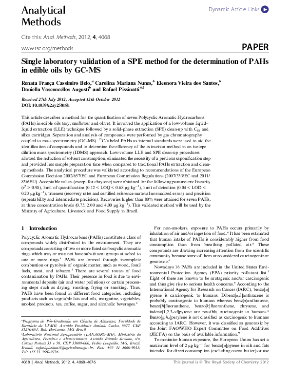(PDF) Single laboratory validation of a SPE method for the