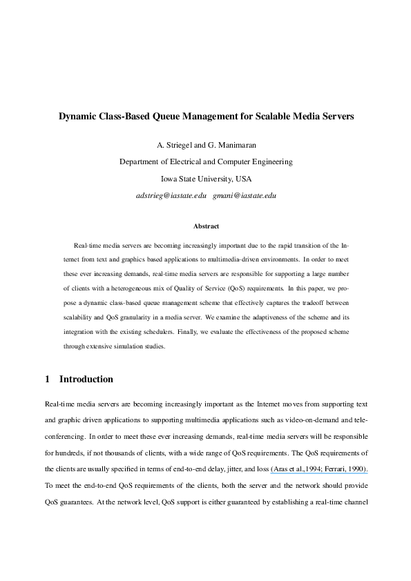 (PDF) Dynamic class-based queue management for scalable media servers