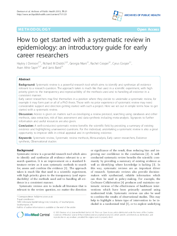(PDF) How to get started with a systematic review in epidemiology: an ...