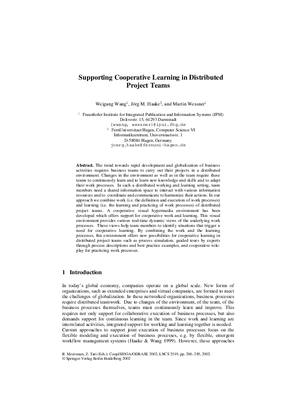 (PDF) Supporting Cooperative Learning in Distributed Project Teams