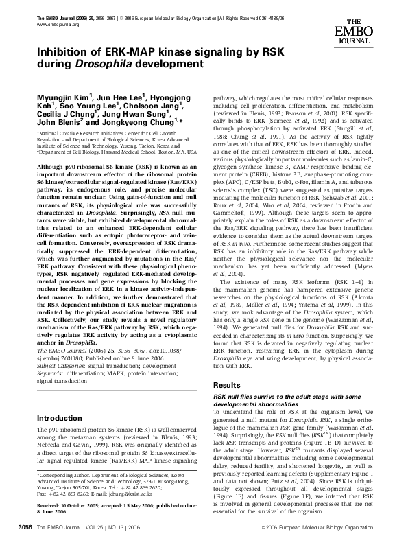 (PDF) Inhibition of ERK-MAP kinase signaling by RSK during Drosophila ...
